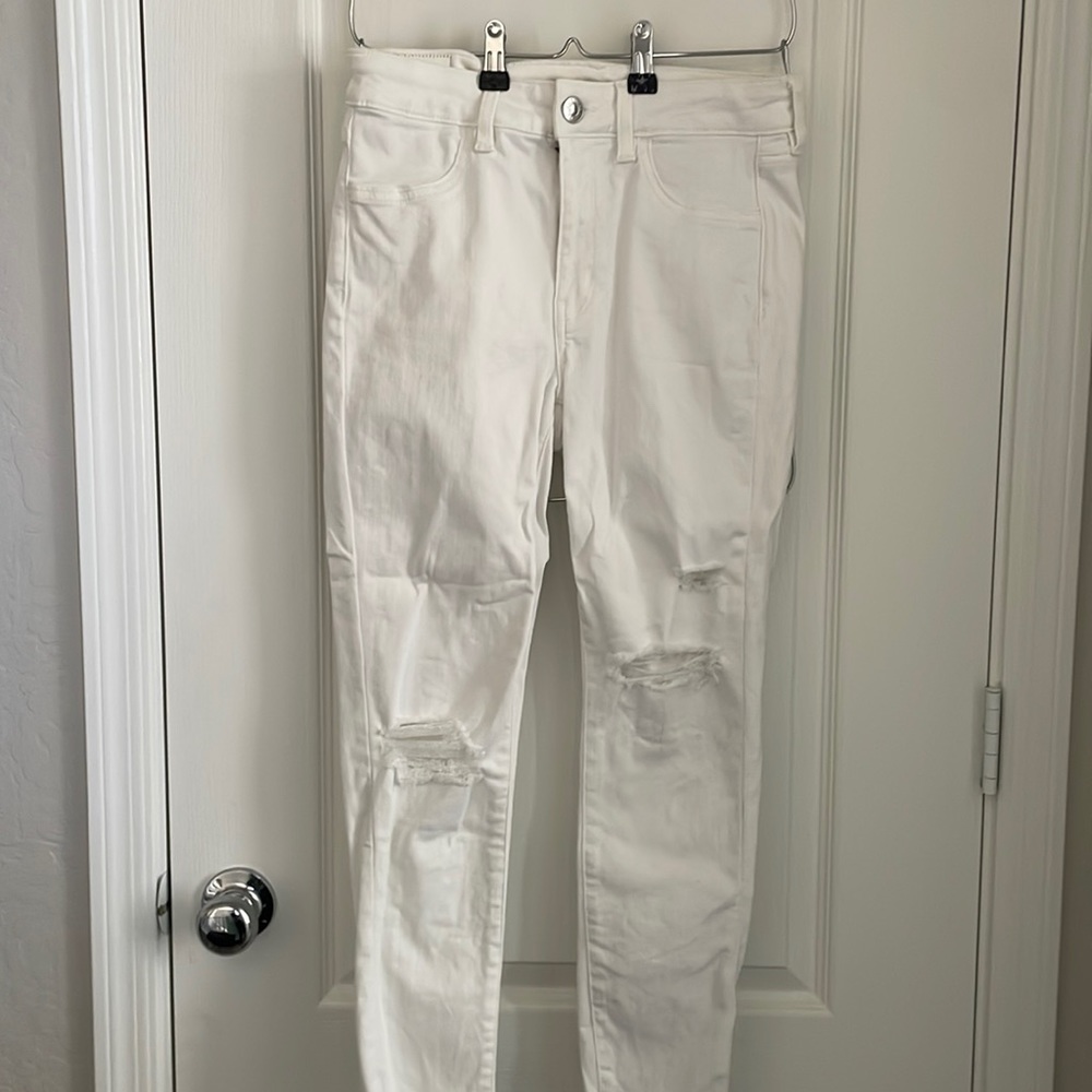 American Eagle Hi-Rise Jegging Crop, Distressed White, Size 8 Regular